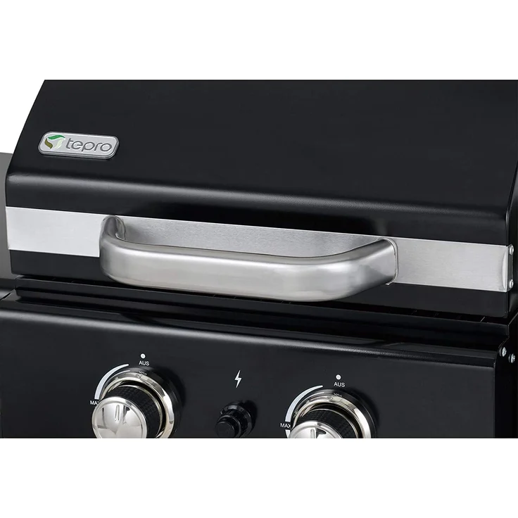Tepro Gasgrill Mayfield Grillwagen 2-Edelstahlbrenner mit je 3 kW, 40,5 x 44,5 cm Grillfläche, Piezo-Zündung, mit Thermometer, Warmhaltefläche – Bild 7