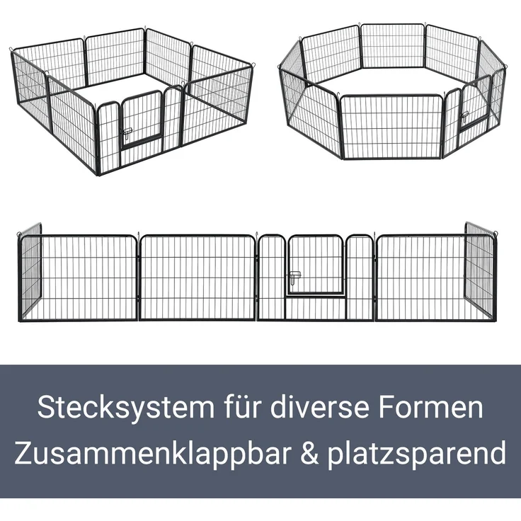 Juskys Welpenauslauf 160 x 160 x 60 cm – Welpenlaufstall 8-teilig aus Metall – Freigehege mit Tür – Welpengitter für Hunde, Hasen & Kleintiere – Bild 7