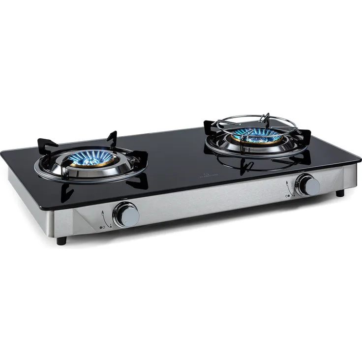 Barzona 2 Campingkocher 2 Brenner 3,4 kW & 4,3 kW Glasplatte & Edelstahlgehäuse Schwarz