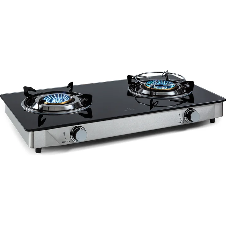 Barzona 2 Campingkocher 2 Brenner 3,4 kW & 4,3 kW Glasplatte & Edelstahlgehäuse Schwarz – Bild 1