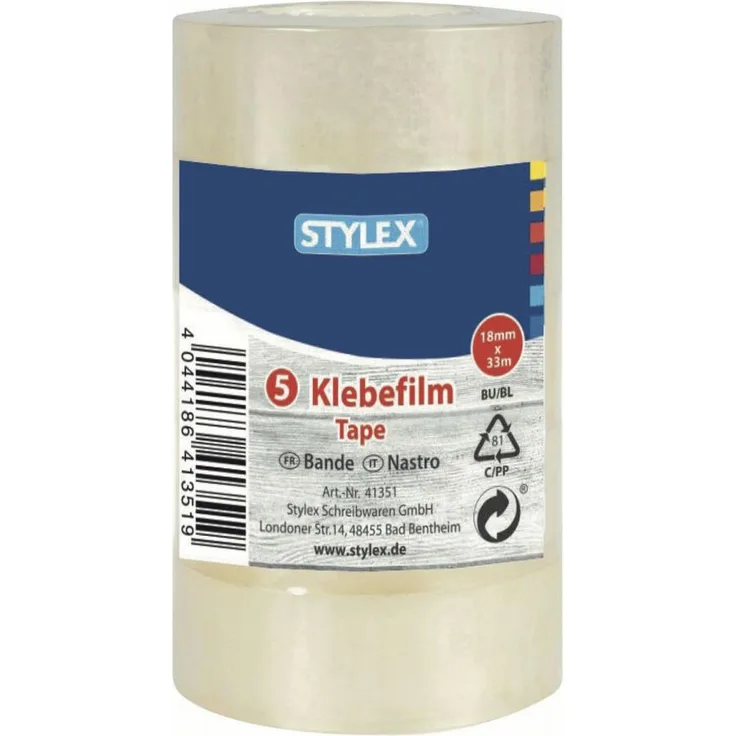 STYLEX Klebefilm - 18 mm x 33 m, transparent, 5 Rollen