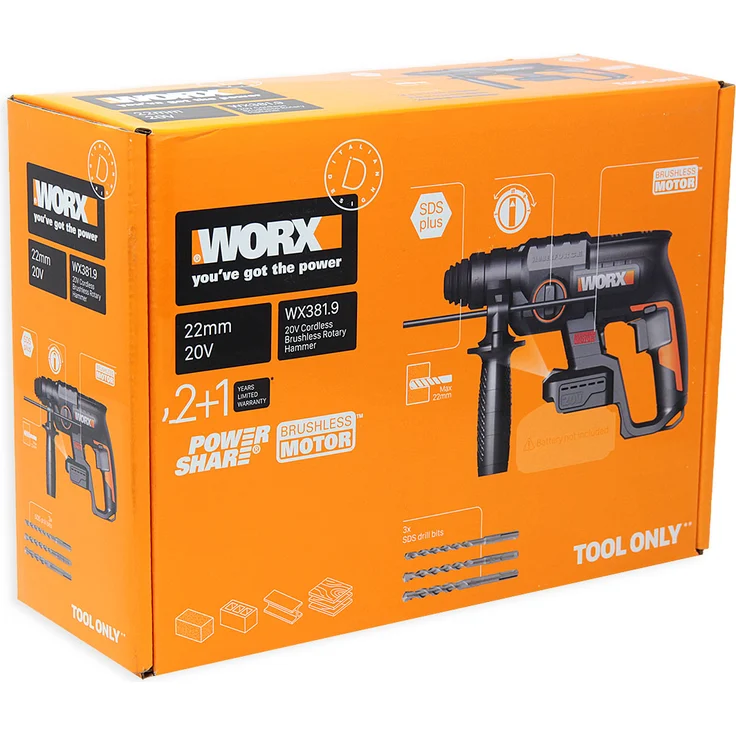 Worx Nitro Akku Bohrhammer WX381.9 20V solo Bohren Hammerbohren Meißel ohne Akku – Bild 1