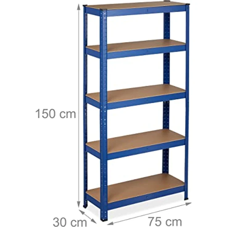 Schwerlastregal, HBT: 150 x 75 x 30 cm, Traglast: 875 kg, 5 Böden, zum Stecken, Keller & Garage, Stahl, blau – Bild 4