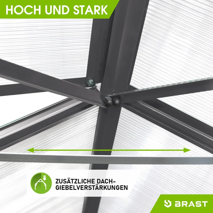 BRAST Gewächshaus Aluminium 310x190x195cm Grau mit Fundament rostfrei TÜV geprüft Alu Treibhaus Glashaus Tomatenhaus – Bild 9