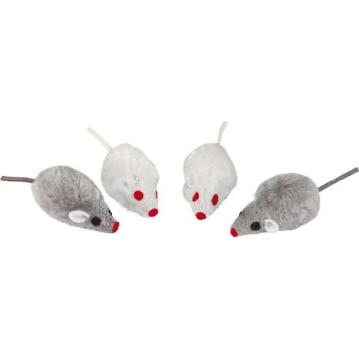 Kerbl Katzenspielzeug, Maus, grau / weiß, 5cm, 4er-Beutel