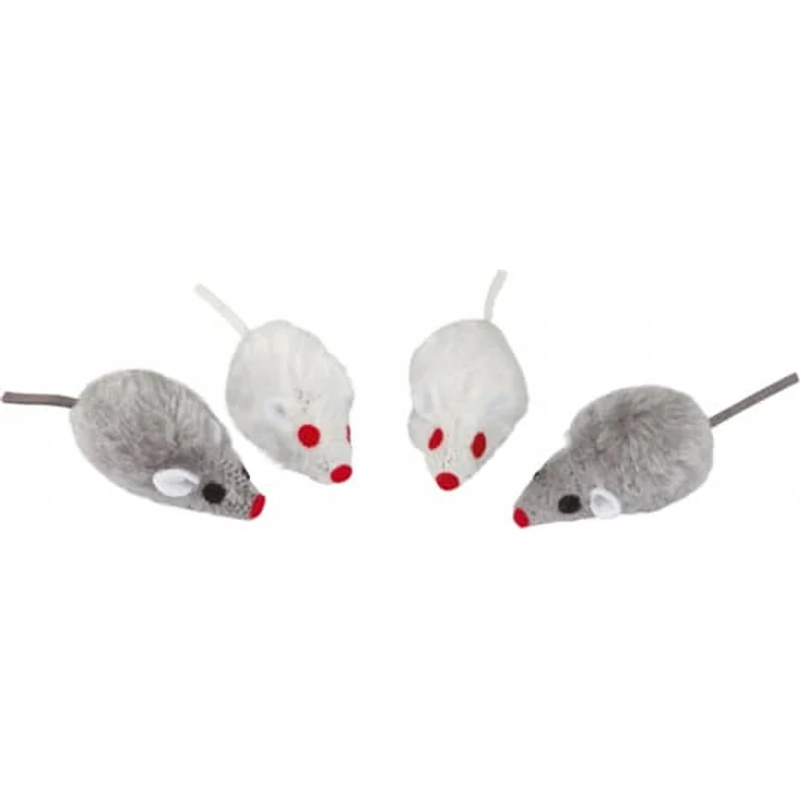 Kerbl Katzenspielzeug, Maus, grau / weiß, 5cm, 4er-Beutel