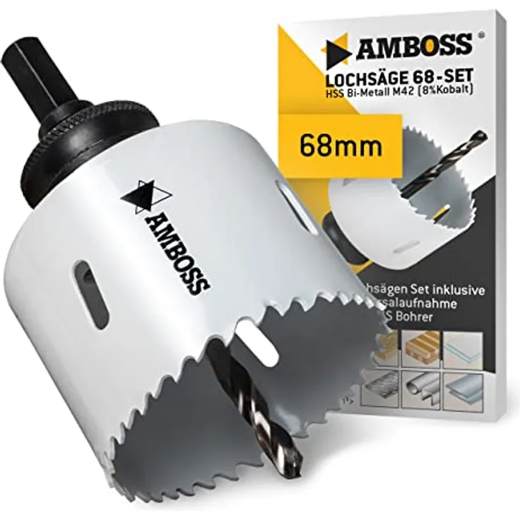 Amboss Lochsäge 68 mm - Amboss Bi-Metall (inkl. 6-kant Standard-Aufnahme) ideal für...