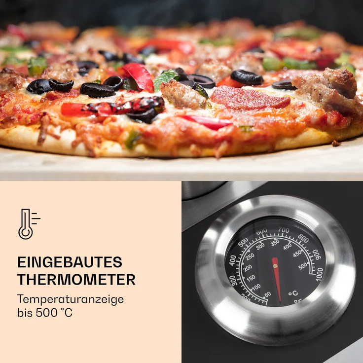 Diavolo Pizza-Pelletofen inkl. Pizzastein Thermometer Edelstahl Schwarz – Bild 4