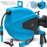 KESSER Schlauchtrommel Schlauchaufroller Wasser Multi-Handbrause 180° Schwenkbar Aufwickelstopper Wandhalterung Wand-Schlauchbox Wasserschlauchtrommel Gartenschlauch Blau, 15 Meter - Preisvergleich
