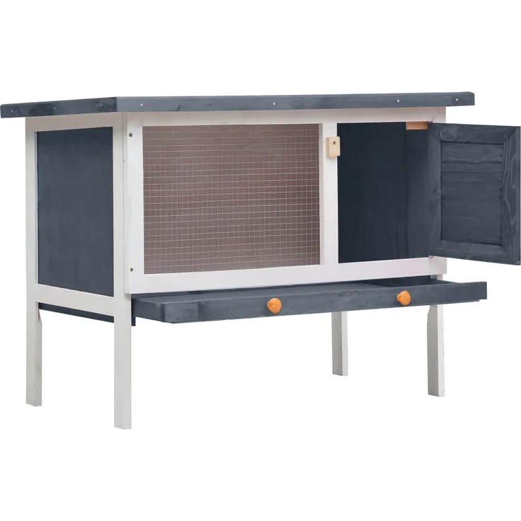 vidaXL Kaninchenstall 1 Ebene Grau Holz – Bild 2