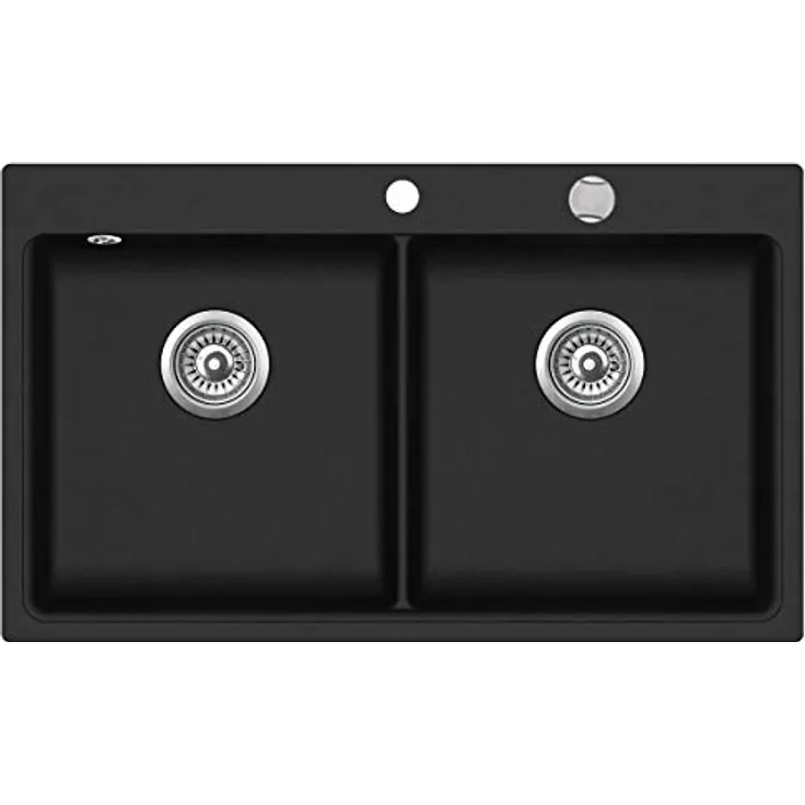 Granitspüle W-DB860 - Schwarz, Doppelbecken, ab 90er Unterschrank, 86 x 51 cm