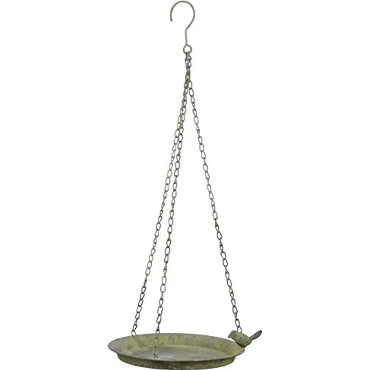 Esschert Design am Grün Hängetränke 1 Vogel aus veraltetem Metall, 24,3 x 24,3 x 5,3 cm