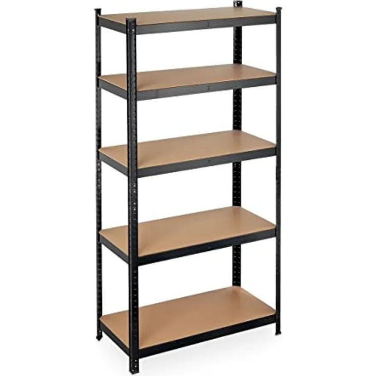 Schwerlastregal, Traglast 875 kg, 5 Ebenen, zum Stecken, Keller, Garage, Stahl, HBT: 180 x 90 x 45 cm, schwarz