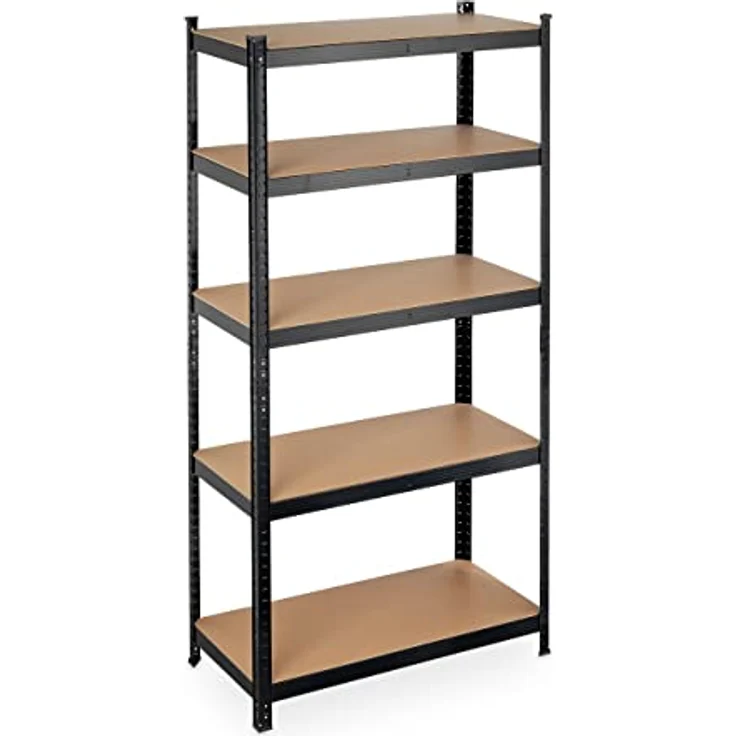 Schwerlastregal, Traglast 875 kg, 5 Ebenen, zum Stecken, Keller, Garage, Stahl, HBT: 180 x 90 x 45 cm, schwarz – Bild 1