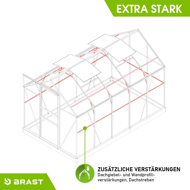 BRAST Gewächshaus Aluminium 310x190x195cm Grau mit Fundament rostfrei TÜV geprüft Alu Treibhaus Glashaus Tomatenhaus – Bild 3