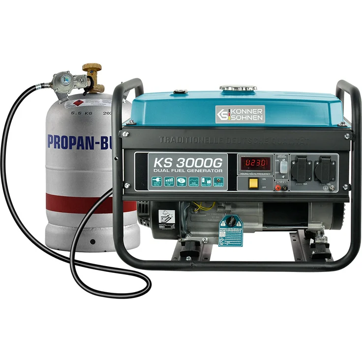 Könner & Söhnen - KS 3000 G Hybrid Stromerzeuger 3000 Watt, DUAL FUEL Benzin-LPG/Notstromaggregat, 2x16A (230V), 12V, Automatischer Voltregler(AVR), Ölmangelsicherung, – Bild 2