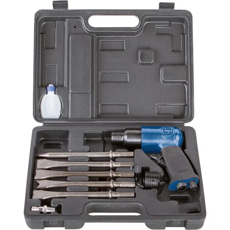 Scheppach Druckluft Meisselhammer Set, enthält 5 Meisseleinsätze und ein Öl-Fläschchen, 4500 Schläge/Minute, Arbeitsdruck 6,3 bar, Luftbedarf- Ø79,2 L/min – Bild 2