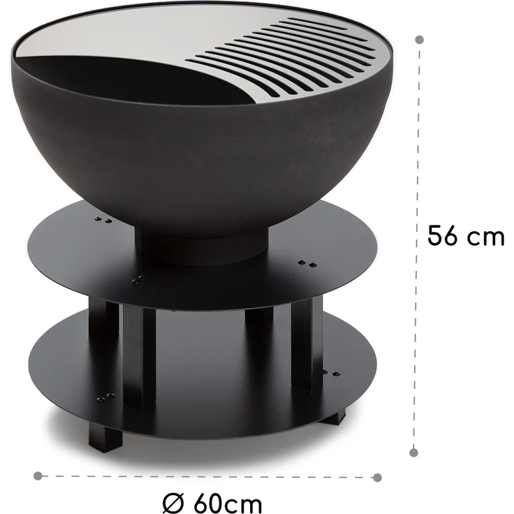 Savage 2.0 Rund Feuerschalen-Grill Ø: 60 cm stabiler Sockel Holzlager Schwarz – Bild 8