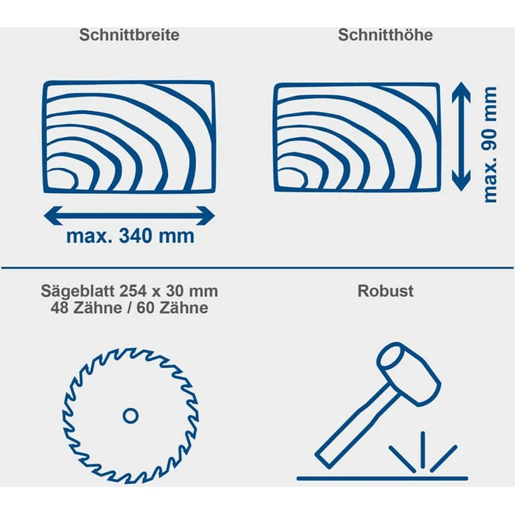 Scheppach HM254SPX Kappzugsäge inkl. 2.Sägeblatt - 2200W | Ø254mm Sägeblatt | Schnittbreite/höhe: 340mm x 90mm | inkl. Laser | Aluauflagen, Drehtisch mit Schnellarretierung, Kappsäge Gehrungssäge – Bild 5