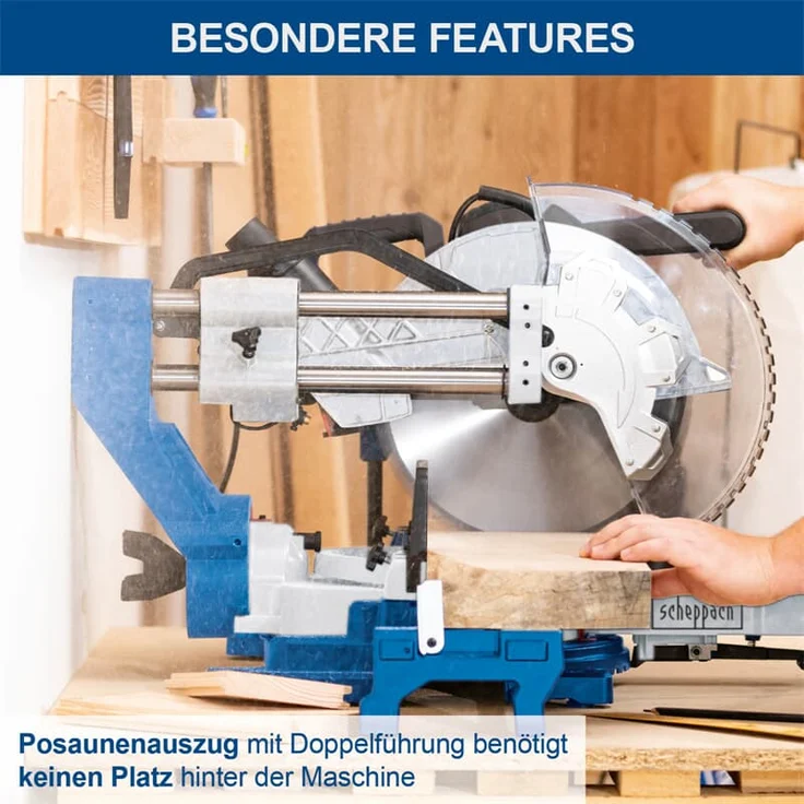 Scheppach Kapp-Zugsäge Gehrungssäge HM305SL mit Laser | XXL-Schnitthöhe max 180mm | Schnittlänge 340mm | Beidseitig 48°neigbarer Sägekopf | 230V 2000W | Ø305mm Sägeblatt | Posaunenauszug & Softstart – Bild 5