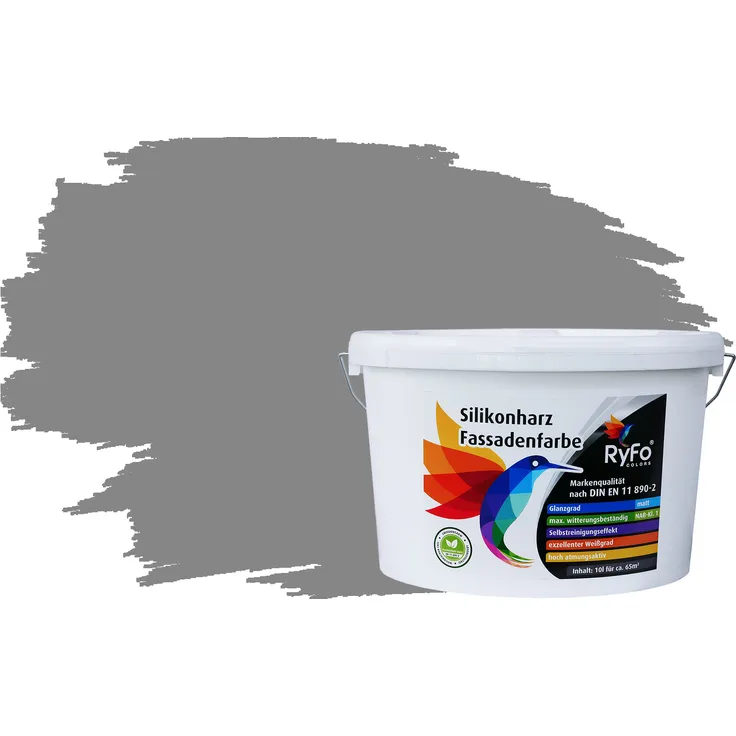 RyFo Colors Silikonharz Fassadenfarbe Lotuseffekt Trend Staubgrau 10l - bunte Fassadenfarbe, weitere Grau Farbtöne und Größen erhältlich, Deckkraft Klasse 1