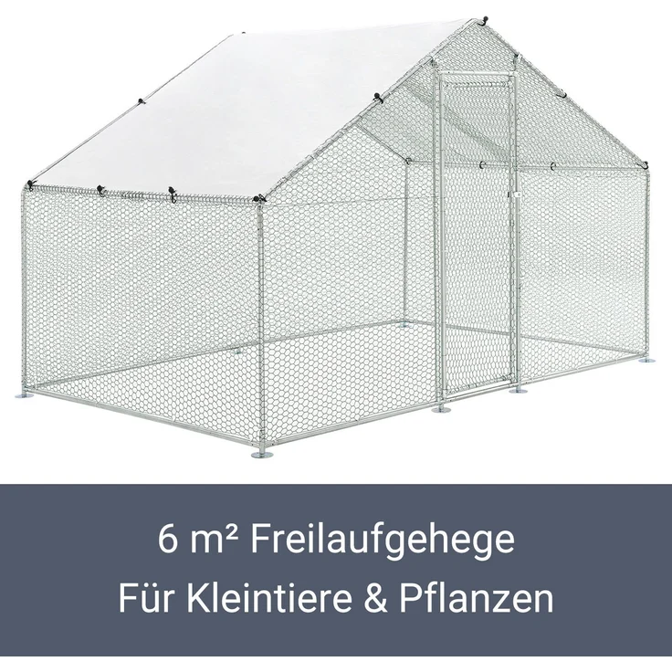 Juskys Freilaufgehege 3x2x2m Hühnerstall aus Metall begehbar mit 6 m² Lauffläche, Tür & Riegel – Freigehege für Hühner, Kleintiere & Pflanzen – Bild 3