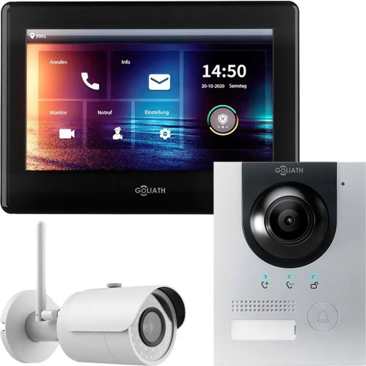 GOLIATH IP Video Türsprechanlage Unterputz Set für 1 Familienhaus Silber 1x 7 Monitor Schwarz mit WiFi-Kamera