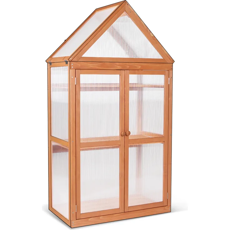 MCombo 3 Etage Gewächshaus 0800, Aufzuchtschrank Treibhaus Pflanzenhaus Tomatenhaus, höhenverstellbar, aufklappbar, aus Holz und Polycarbonat, 47 x 80 x 149 cm