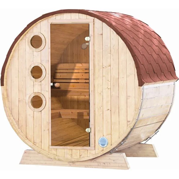 Wolff Finnhaus Saunafass Mini 160 montiert DS rot 205x160 cm