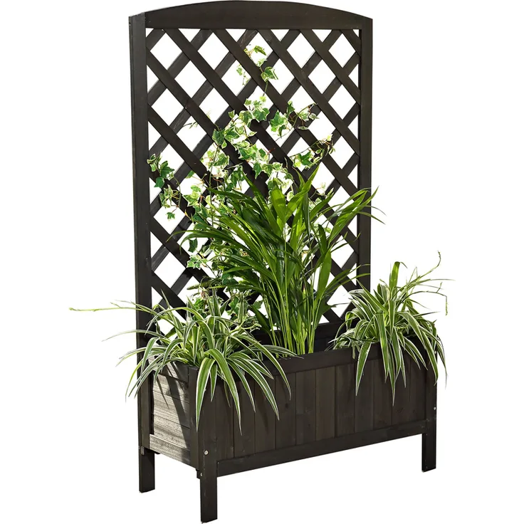 Mucola - Holz Blumenkasten Rankkasten Rankgitter Blumenständer Rankhilfe Kübel Pflanzkasten Blumenkübel Spalier Rosengitter Garten - Schwarz