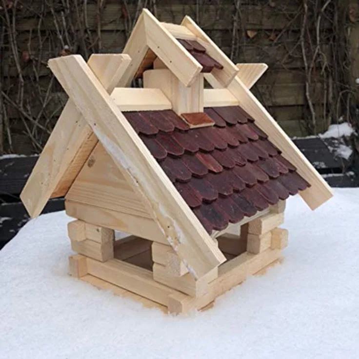 Darlux Rechteckiges Vogel Futter Haus Futterstelle Vogelhaus aus Holz Natur-Braun