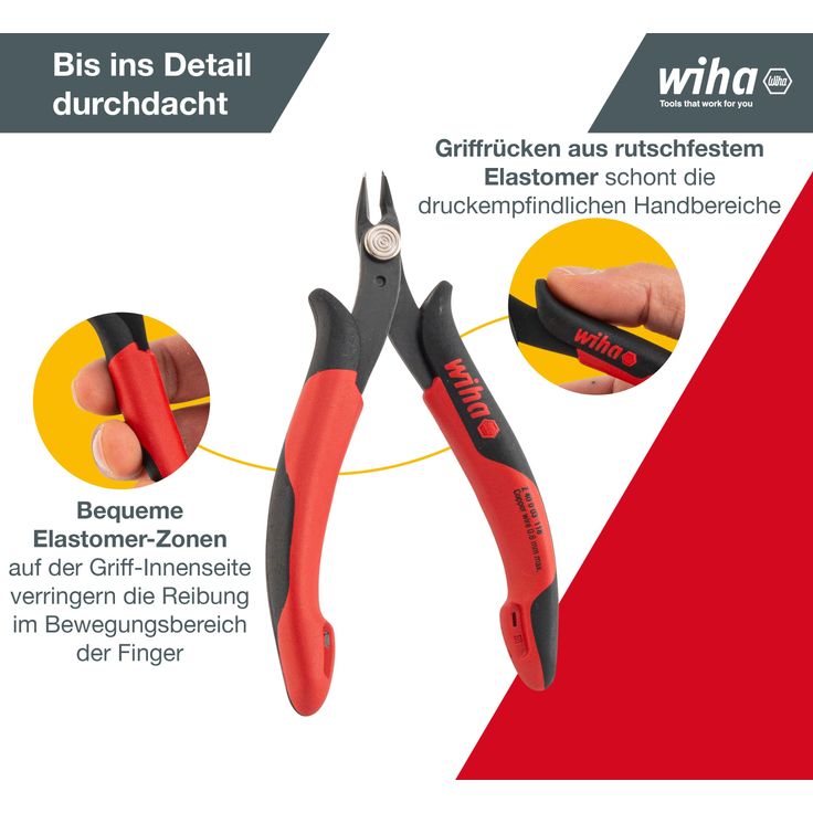 Wiha Präzisions Seitenschneider Elektronik klein (26812) breiter, spitzer Kopf ohne Wate 130mm I Mini Drahtschneider für Elektroinstallation – Bild 6