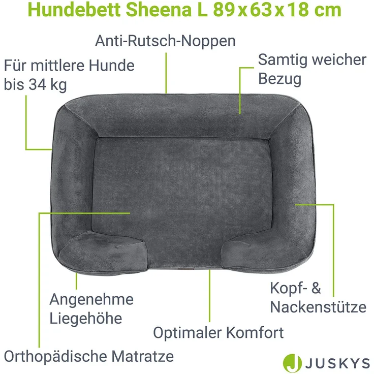 Juskys Hundebett Sheena L orthopädisch, waschbar & rutschfest – 89 x 63 x 18 cm – Hundesofa flauschig mittelgroße Hunde Grau – Haustierbett Hundesofa - Preisvergleich – Bild 3