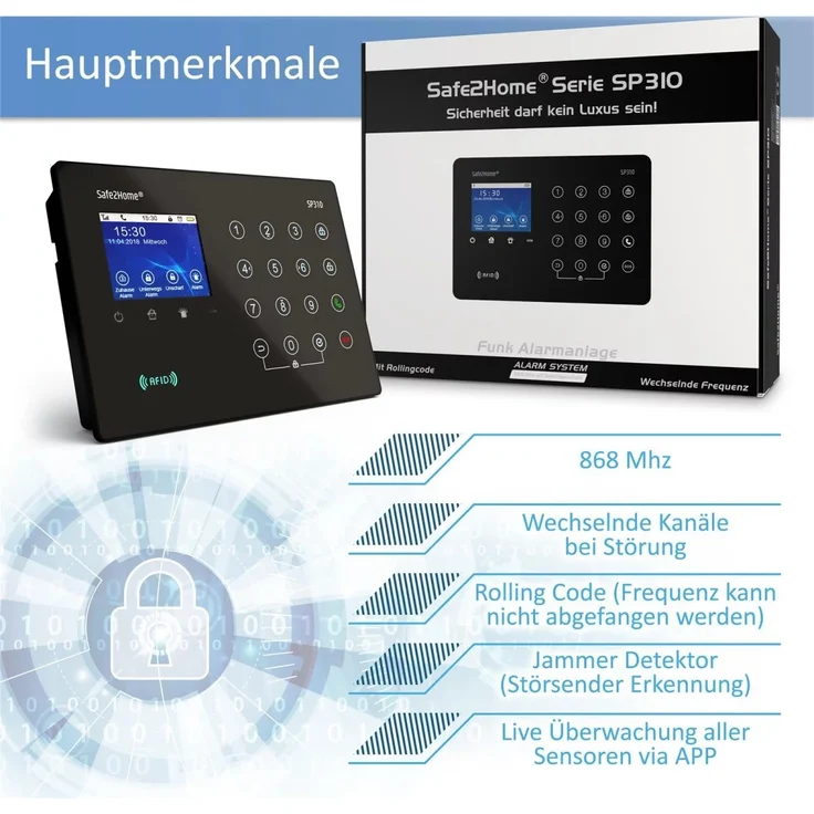Safe2Home® Funk Alarmanlagen Komplett Set SP310 mit Solar Sirene - Rolling Code - wechselnde Frequenz – deutsch GSM Alarmsystem – Bild 2