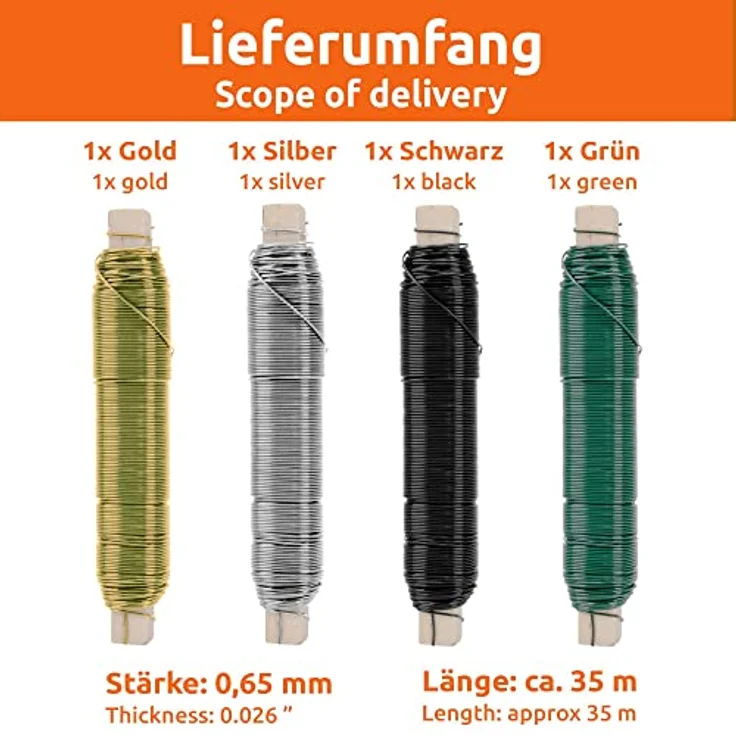 ECENCE EN 4x Blumendraht verzinkt, 0,65mm Wickeldraht lose auf Holzwickel, Gartendraht zur Befestigung – Bild 3