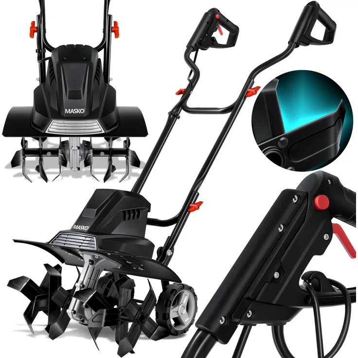 MASKO elektrische Motorhacke 1500 Watt, 40cm Arbeitsbreite, 20cm Arbeitstiefe, klappbarer Handgriff, Metallgehäuse, Transporträder Schwarz - Preisvergleich