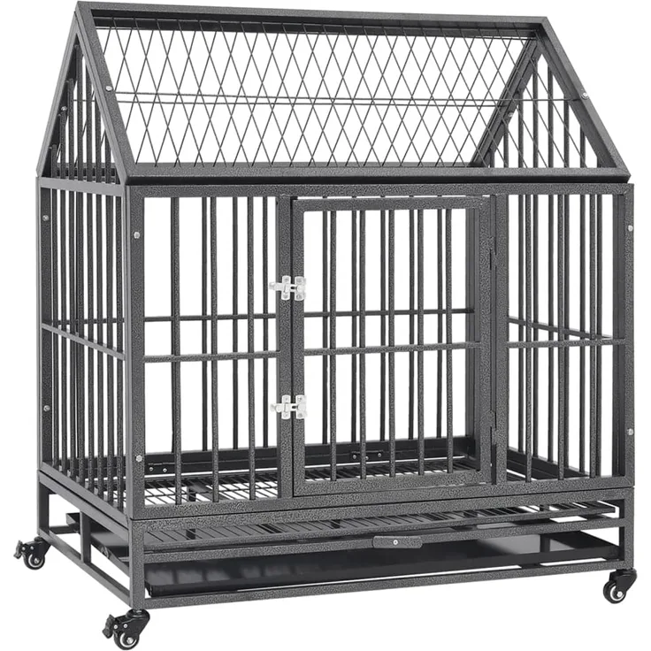 vidaXL Hundekäfig mit Rollen und Dach Stahl 92x62x106 cm