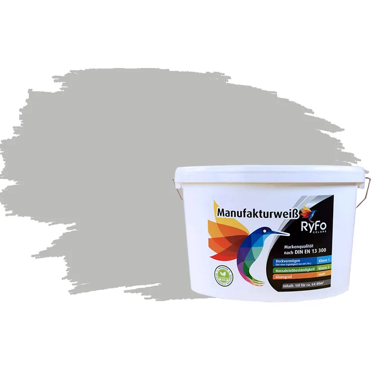 RyFo Colors Bunte Wandfarbe Manufakturweiß Perlgrau 10l - weitere Grau Farbtöne und Größen erhältlich, Deckkraft Klasse 1, Nassabrieb Klasse 1
