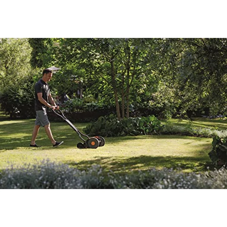 Fiskars Spindelmäher, Rasenmäher mit berührungslosem Schneidesystem, Schnittbreite: 43 cm, StaySharp Plus, Schwarz-Orange-Silber, 1015649 – Bild 7