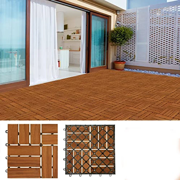Holzfliese Terrassenfliesen 30x30cm Klickfliese Fliesen Akazie Balkon 11x Akazie Mosaik – Bild 2