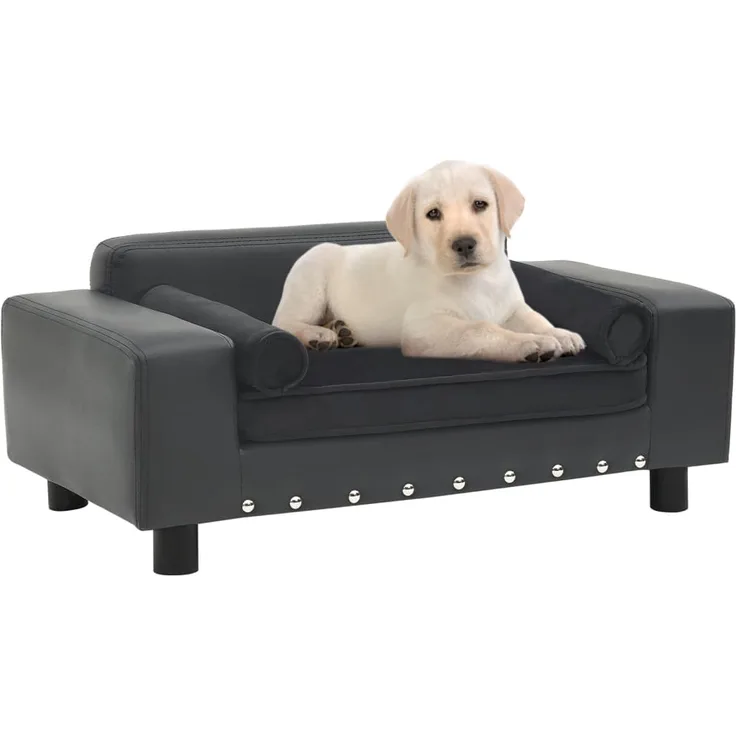 vidaXL Hundesofa Dunkelgrau 81x43x31 cm Plüsch und Kunstleder