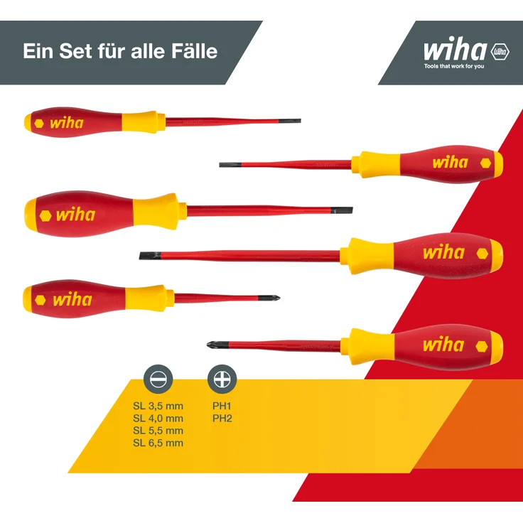 Wiha Schraubendreherset SoftFinish slimFix (35389), 6 teilig, Schraubenziehersatz VDE Elektriker, isoliert 1000v, Schlitz/Kreuz – Bild 12