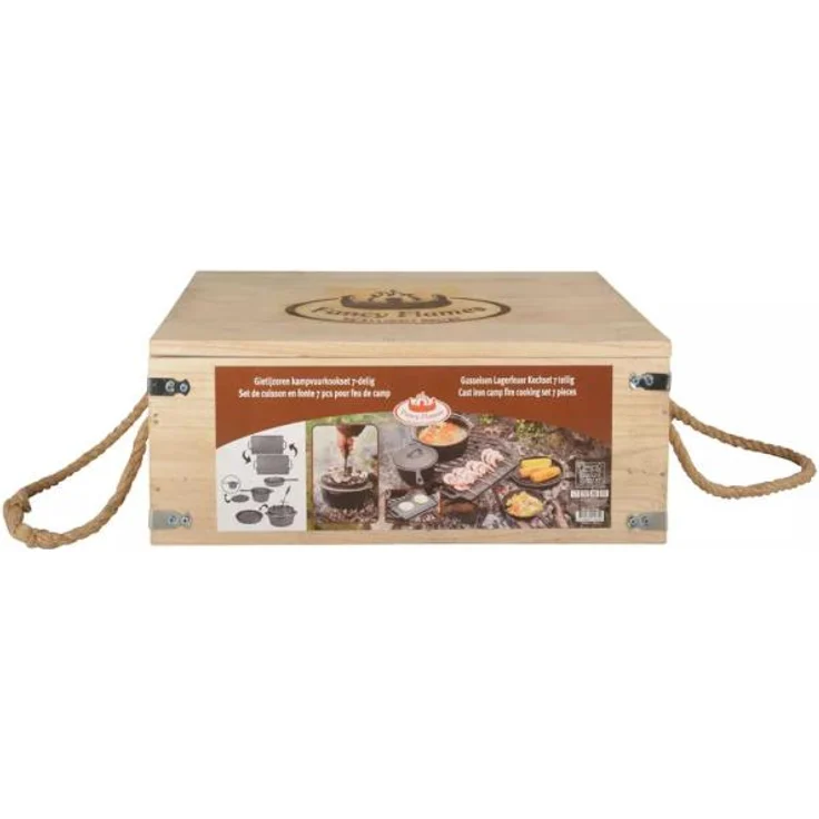 Esschert Design Dutch oven Set 7teilig aus Gusseisen, Paulownienholz und Juteseil, 28,9 x 28,0 x 15,8 cm – Bild 7