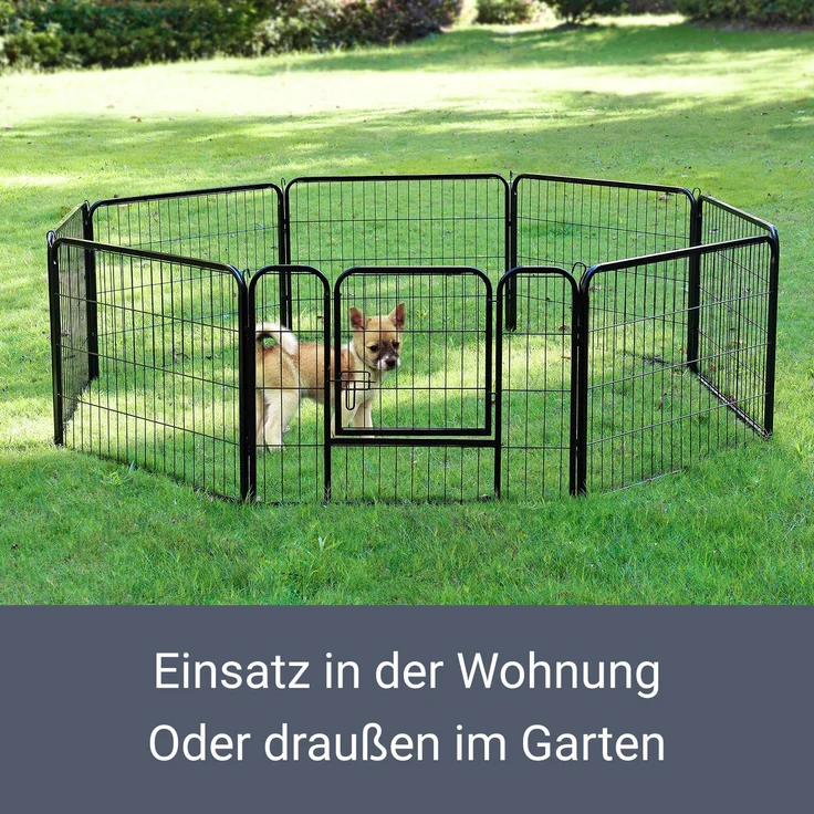 Juskys Welpenauslauf 160 x 160 x 60 cm – Welpenlaufstall 8-teilig aus Metall – Freigehege mit Tür – Welpengitter für Hunde, Hasen & Kleintiere – Bild 3