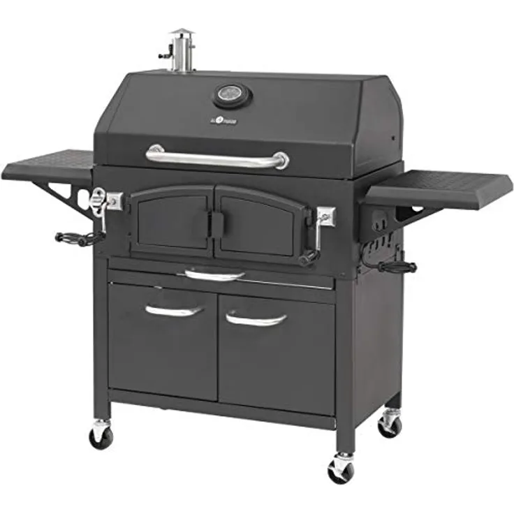 Barbecue El Fuego Holzkohlegrill Grand Ontario Holzkohlegrillwagen Smoker BBQ, Grillfläche 81 x 46 cm