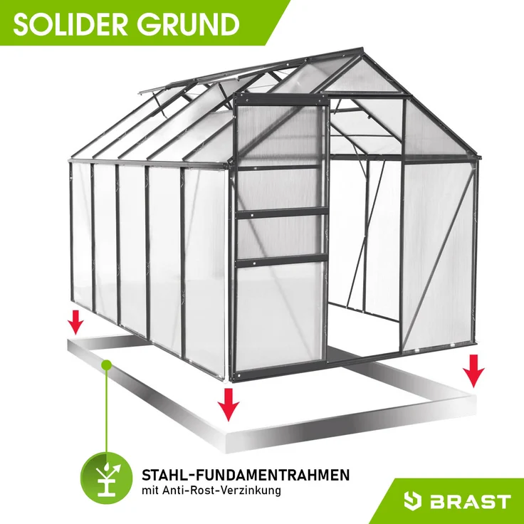 BRAST Gewächshaus Aluminium 310x190x195cm Grau mit Fundament rostfrei TÜV geprüft Alu Treibhaus Glashaus Tomatenhaus – Bild 5
