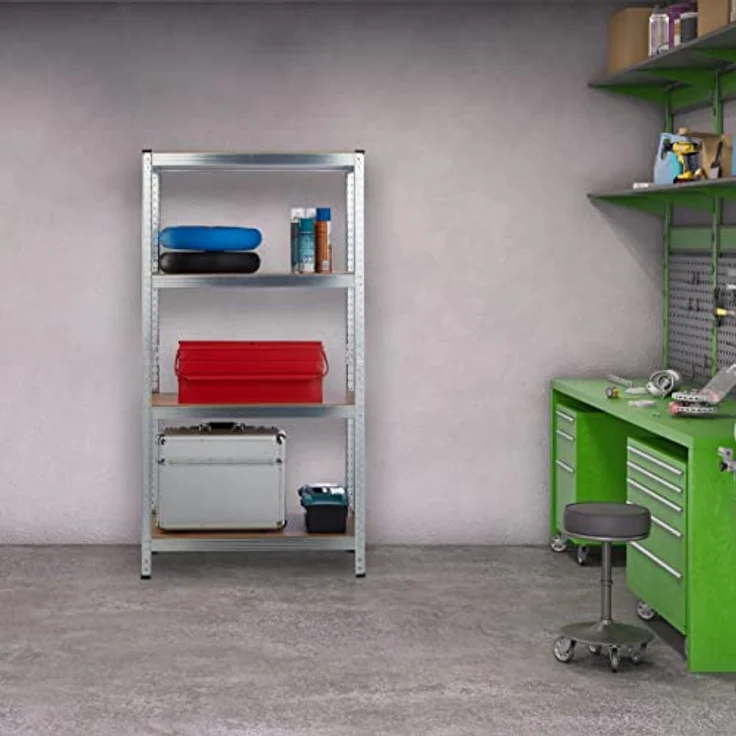 Schwerlastregal verzinkt, Traglast 280kg, 157x80x40 cm, 4 Böden, zum Stecken, Stahl, Lagerregal Keller, silber – Bild 2