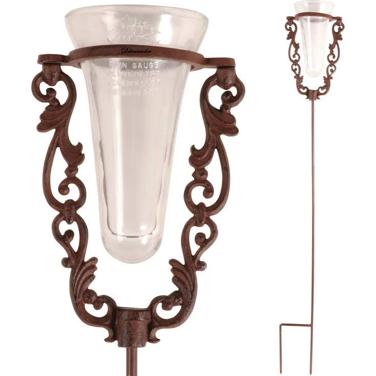 Esschert Design Regenmesser, Niederschlagsmesser aus Gusseisen mit Glaseinsatz, ca. 19 cm x 12 cm x 133 cm