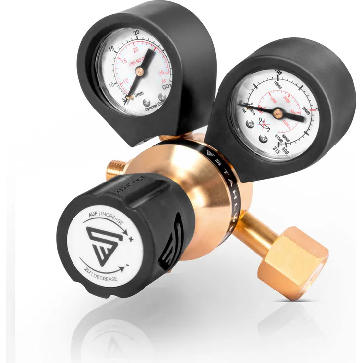 STAHLWERK Druckminderer für ARGON /CO2 / Mischgas / Schutzgas bis 200 Bar und 32 L/Min. für WIG / MIG / MAG Schweißgeräte, massive Bauweise, hergestellt nach DIN EN ISO 2503