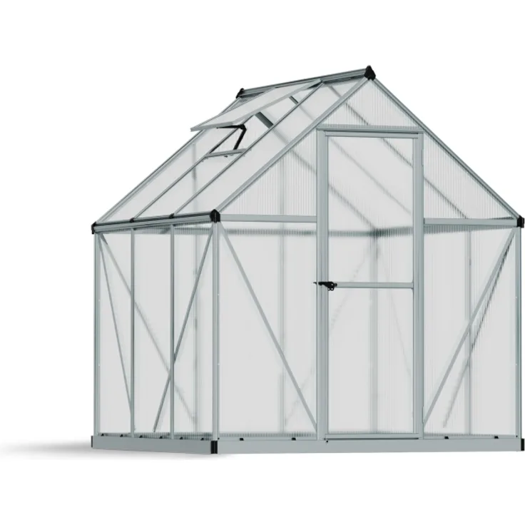 Palram Gewächshaus Mythos, silberfarben, 186 x 185 x 208 cm Paneelstärke 4 mm 70% Lichtdurchlässigkeit UV-geschützt Polycarbonatplatten